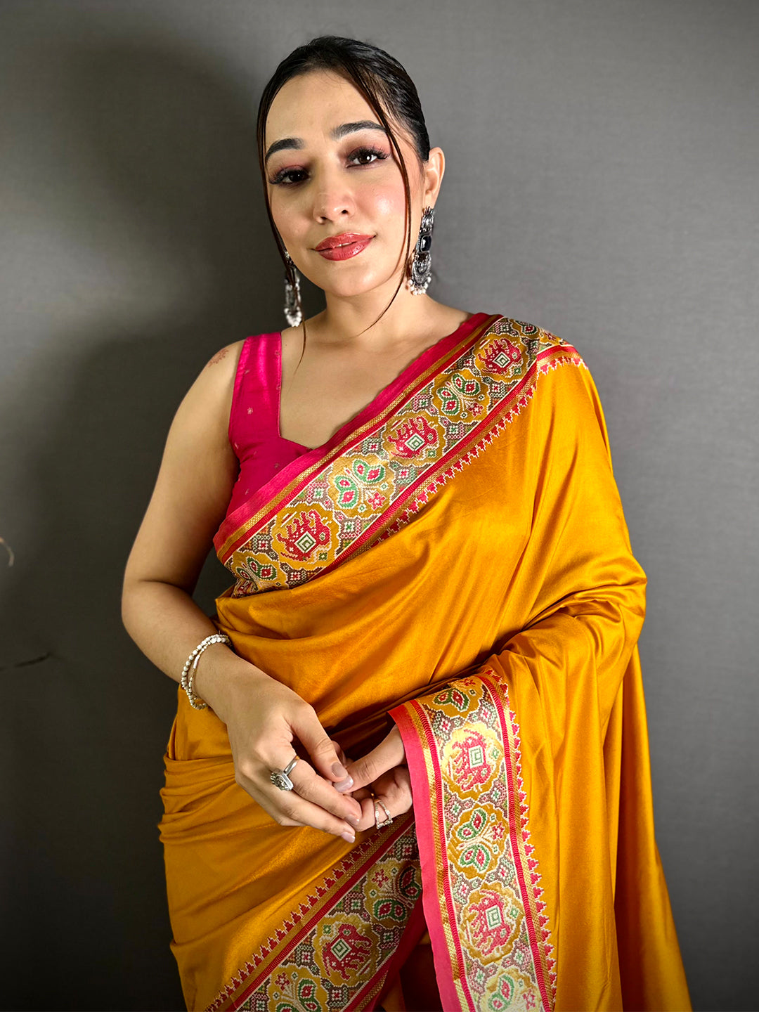 Yellow Soft Silk Pochampally Ikkat Minakari Saree