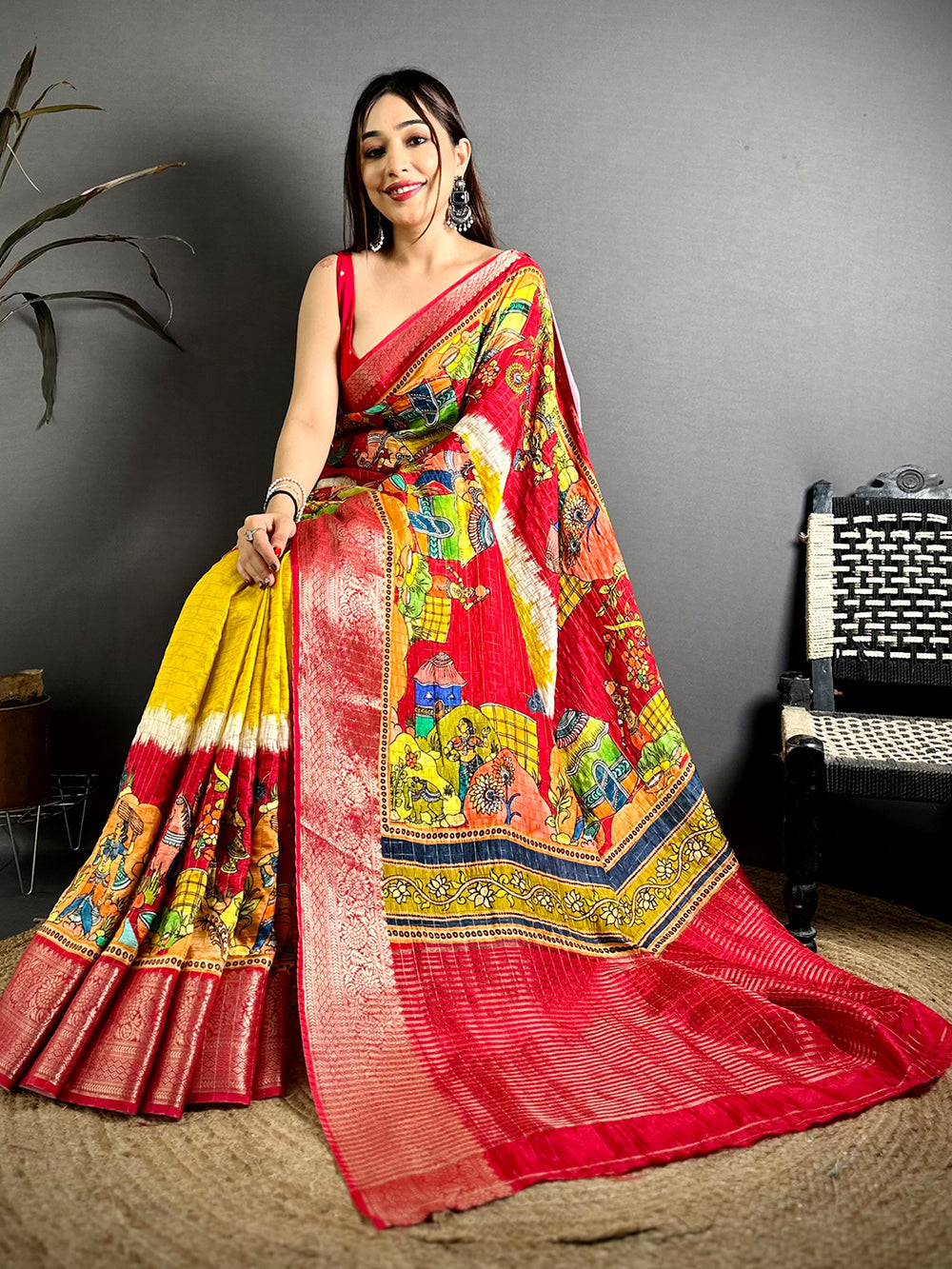 Stylish Pure Viscose Dola Check Saree