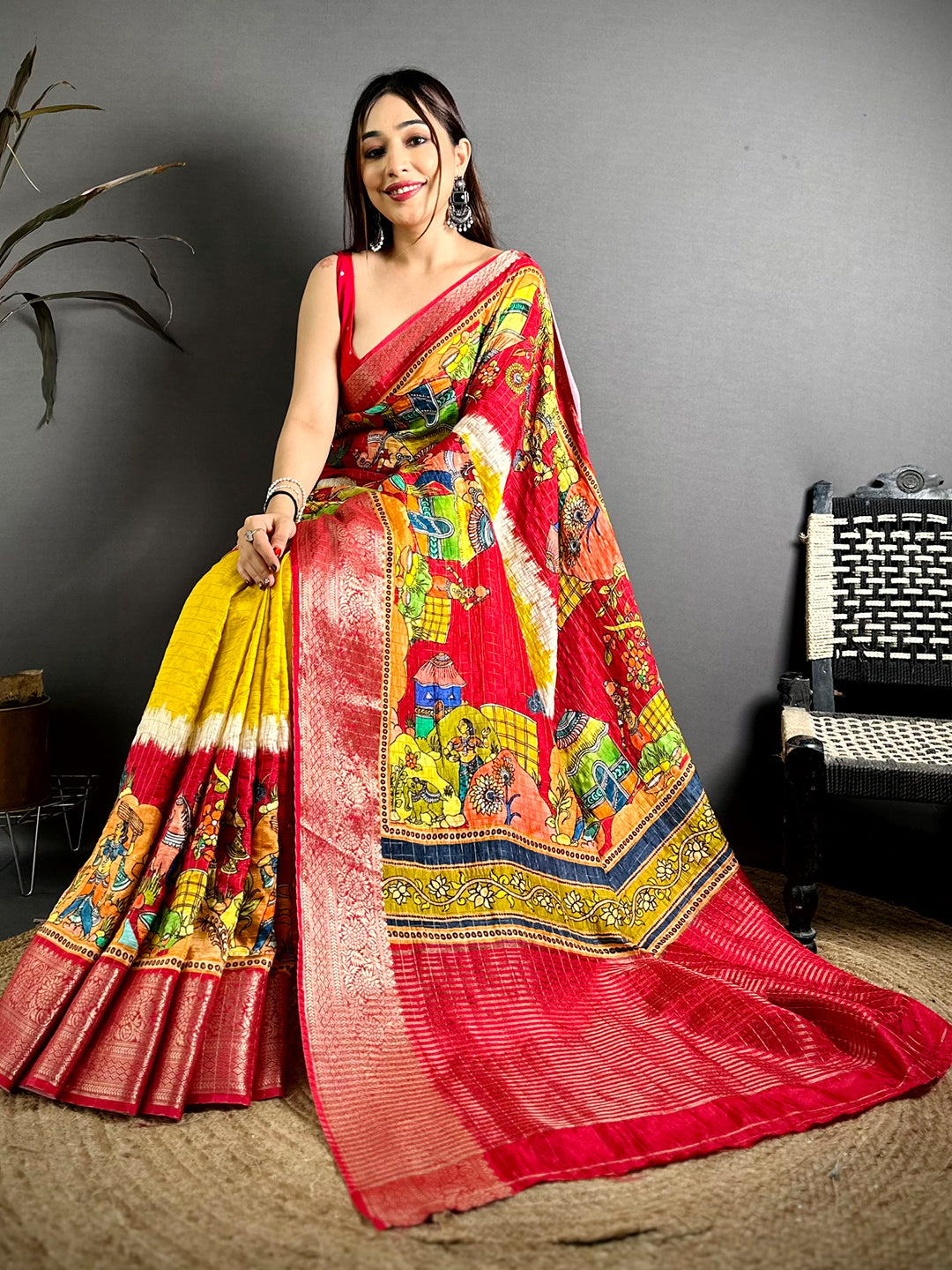 Stylish Pure Viscose Dola Check Saree