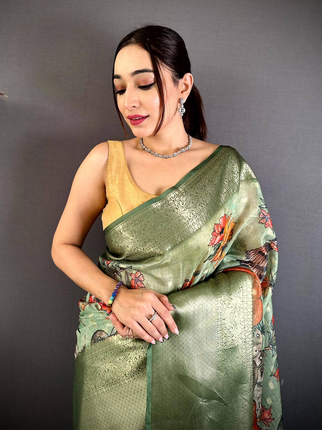 Ethnic Kota Doriya Kalamkari Printed Saree


