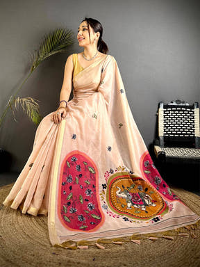 Heritage Pichwai Resham Work Linen Saree


