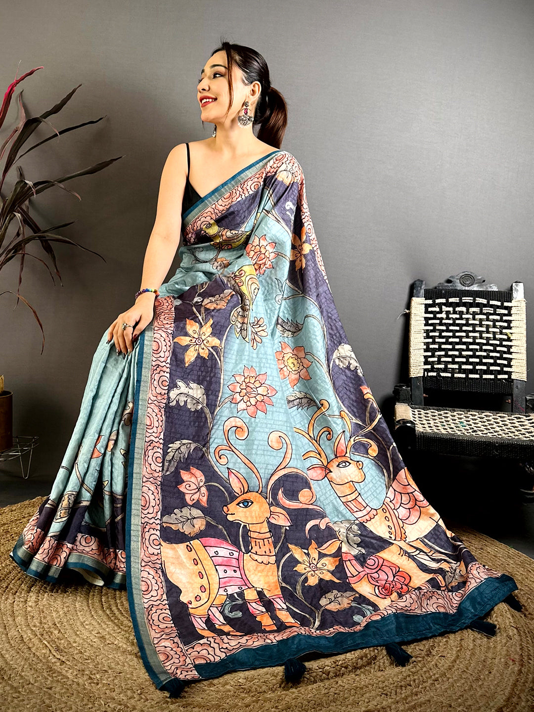 Classic Tussar Kalamkari Art Saree