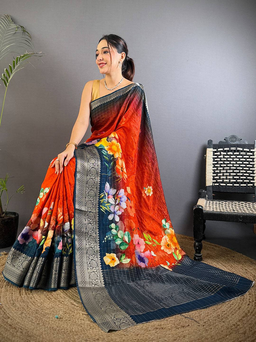 Ombre Pure Viscose Floral Saree