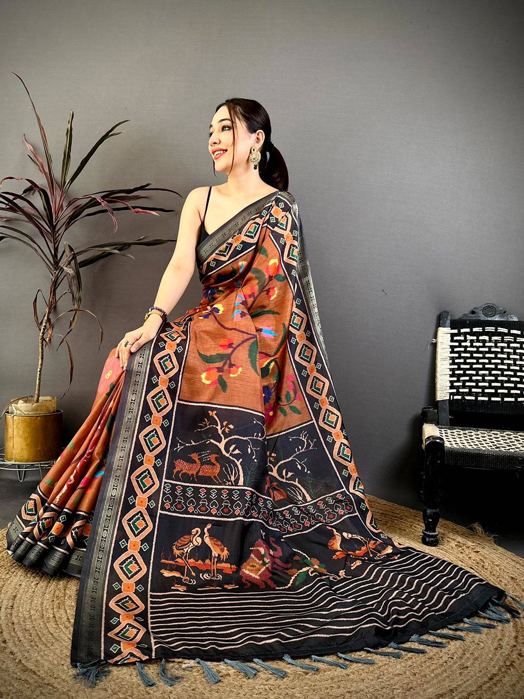 Opulent Ikkat Digital Print Silk Saree