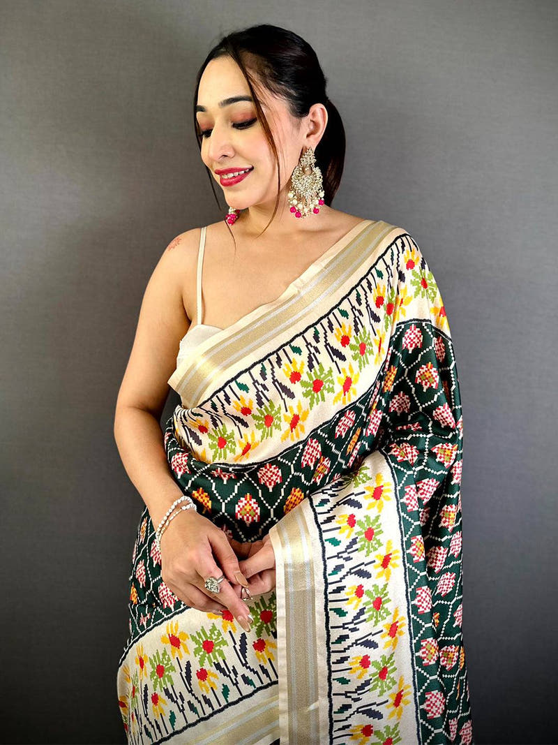 Artisan Digital Ikkat Kanchi Silk Saree