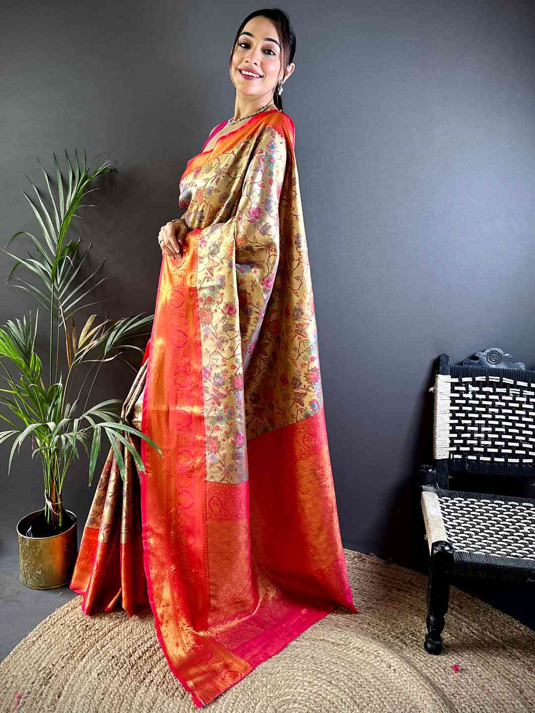 Elegant Red Butterfly Floral Dharmavaram Saree