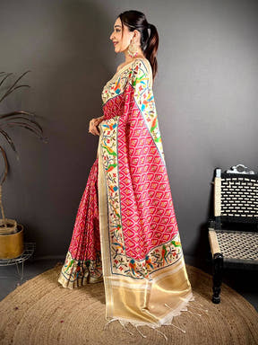 Pink Patola Digital Kanchi Silk Saree