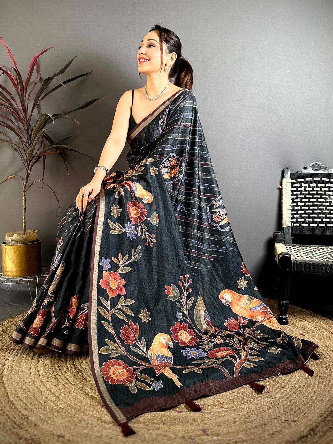Majestic Tussar Digital Katha Saree