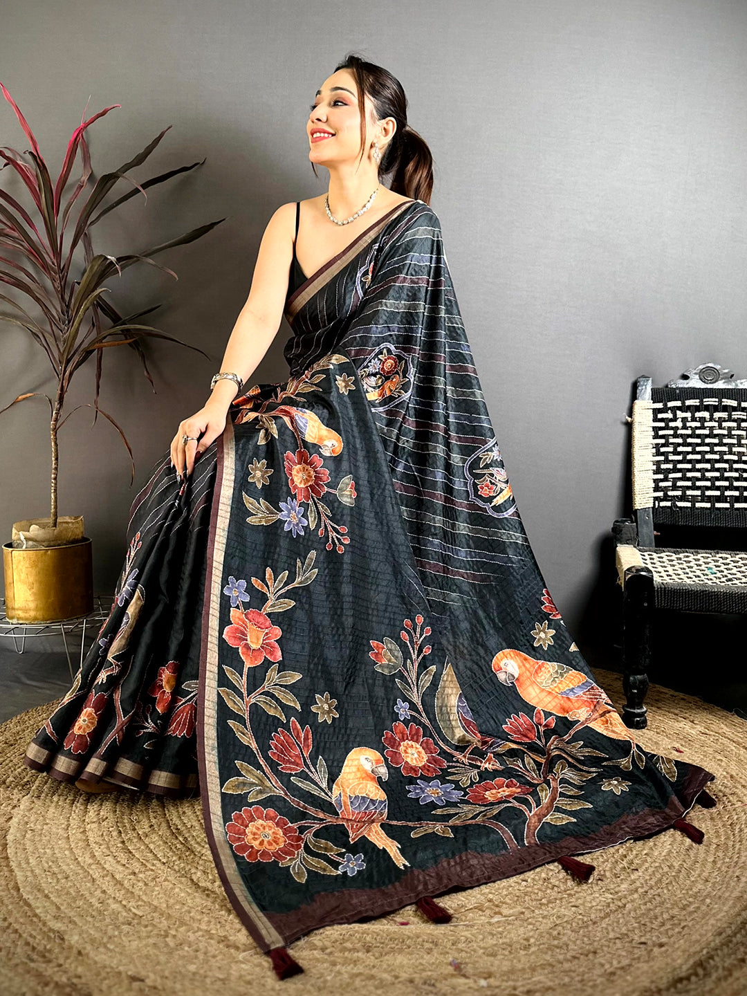 Majestic Tussar Digital Katha Saree