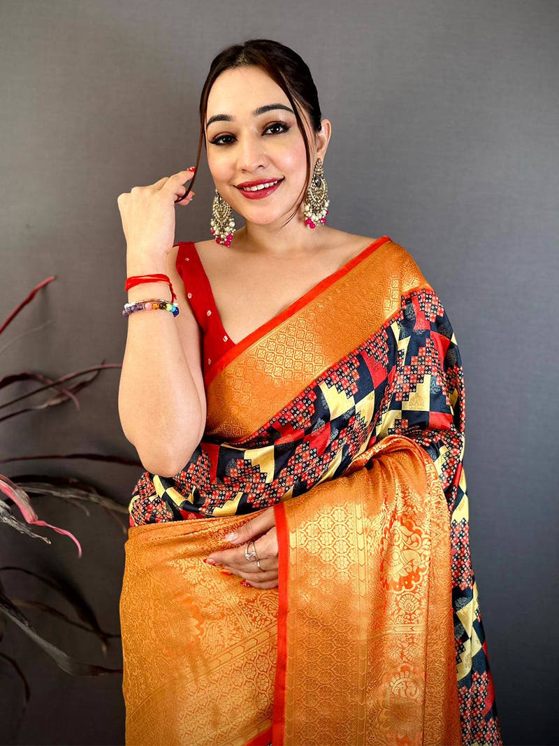 Vibrant Soft Silk Digital Print Kanchi Saree