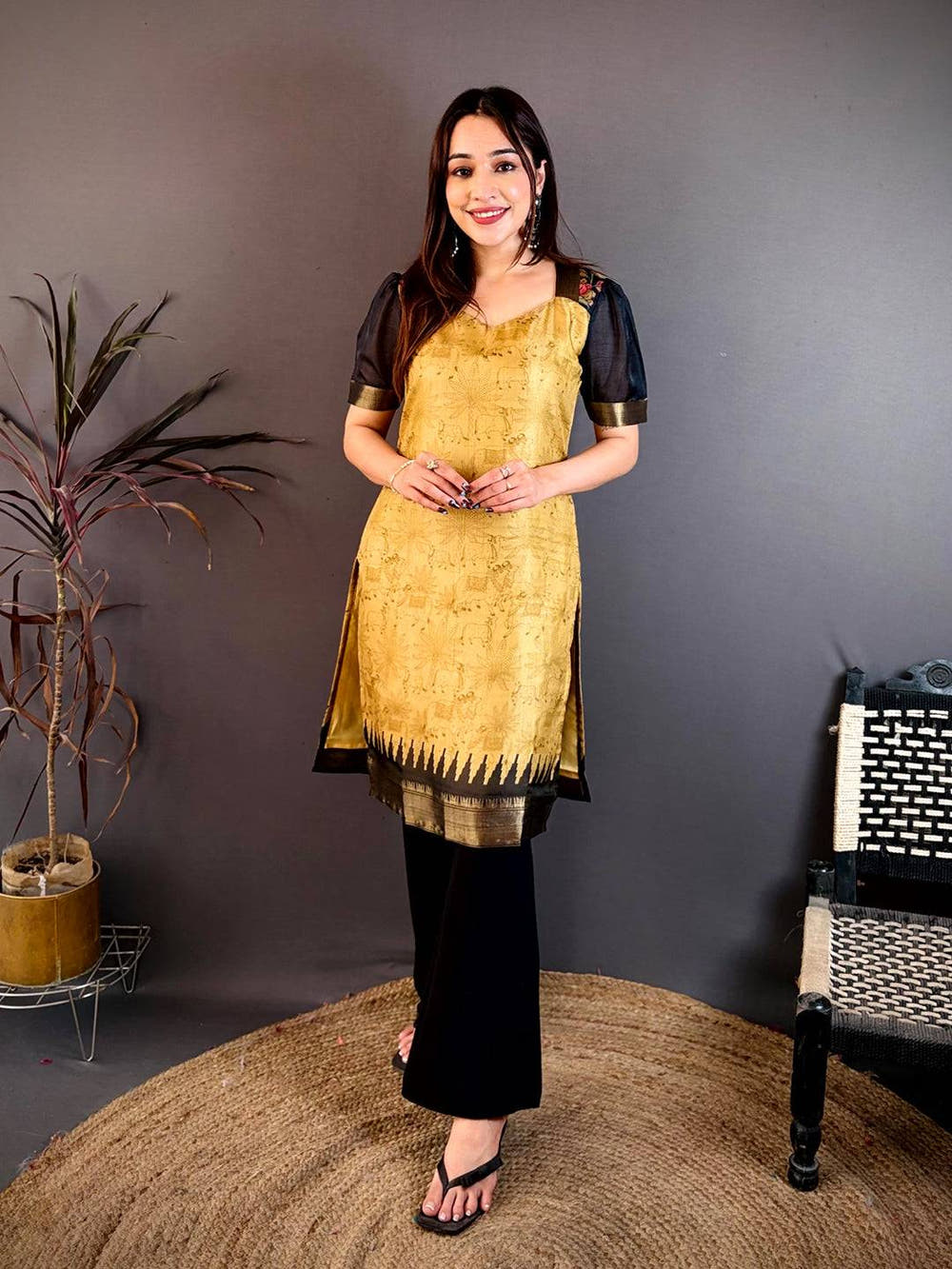 Soft Dola Silk Diamond Neck Kurti