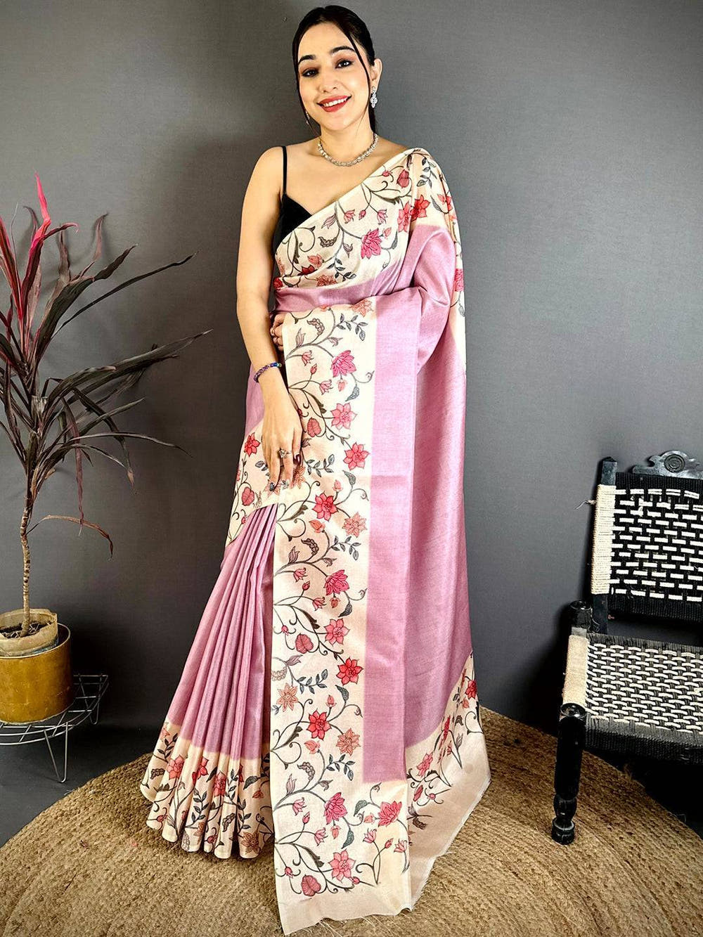 Radiant Floral Border Tussar Saree