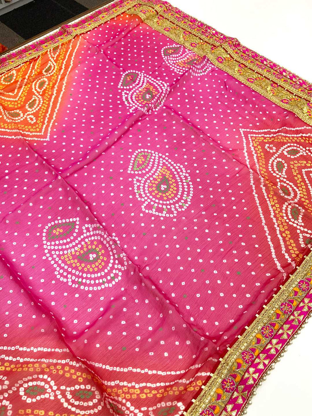 Opulent Chinnon Chiffon Bandhej Saree
