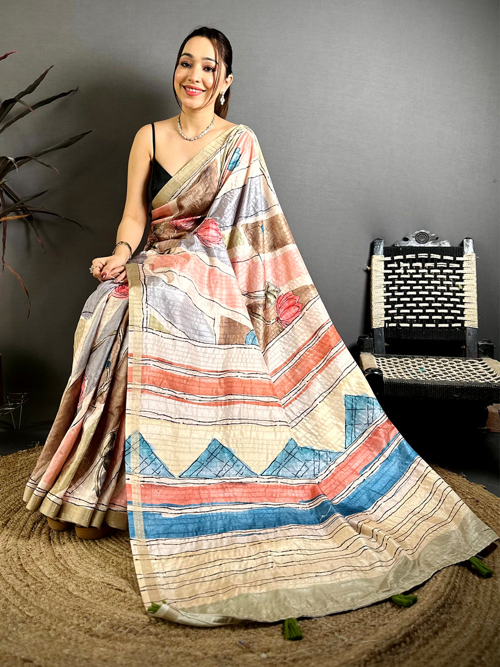 Digital Kalamkari Elegance Tussar Saree