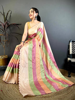 Exclusive Tussar Rainbow Digital Print Saree