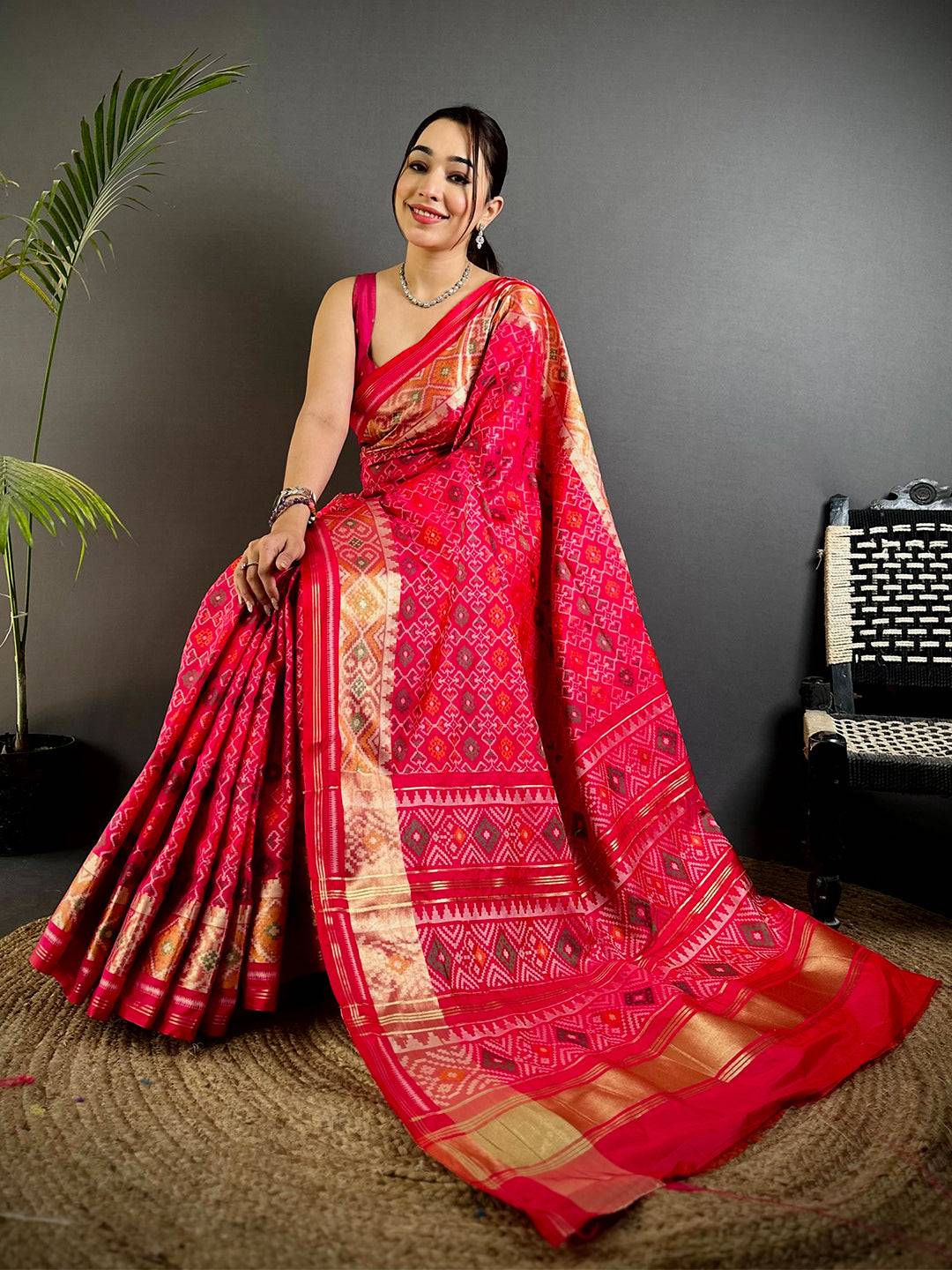 Pink Double Ikkat Heritage  Saree