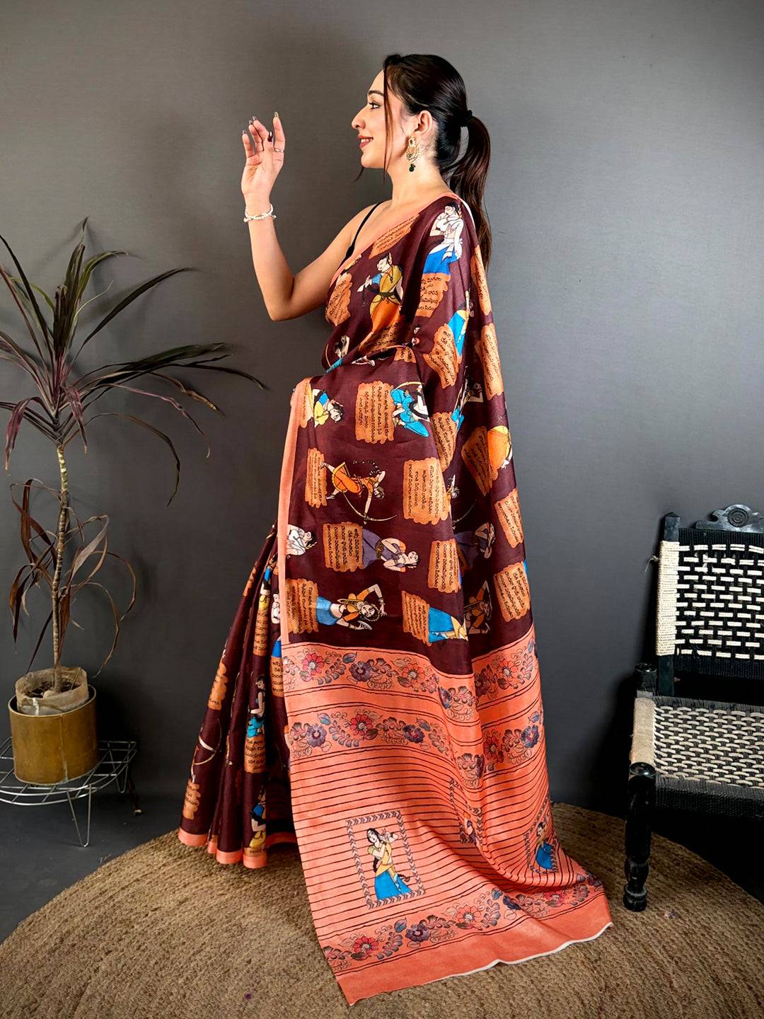 Artistic Mudra Print Tussar Saree