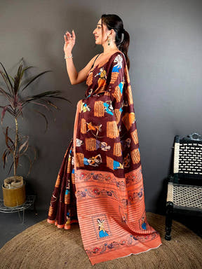 Artistic Mudra Print Tussar Saree