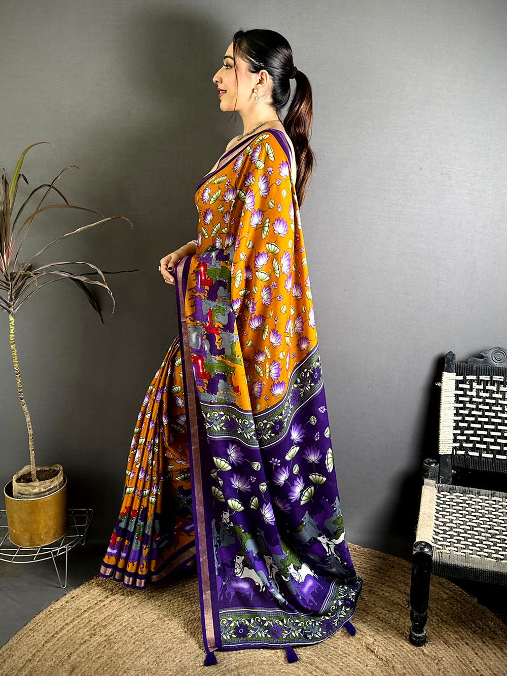 Classic Mul Cotton Pichwai Kalamkari Saree