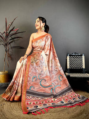 Regal Freehand Kalamkari Silk Saree