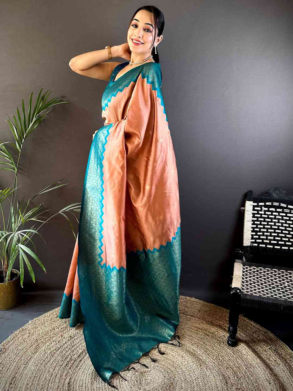 Peach Soft Katan Silk Saree