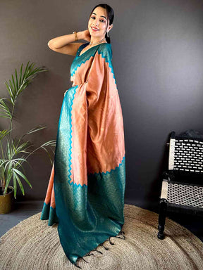 Peach Soft Katan Silk Saree