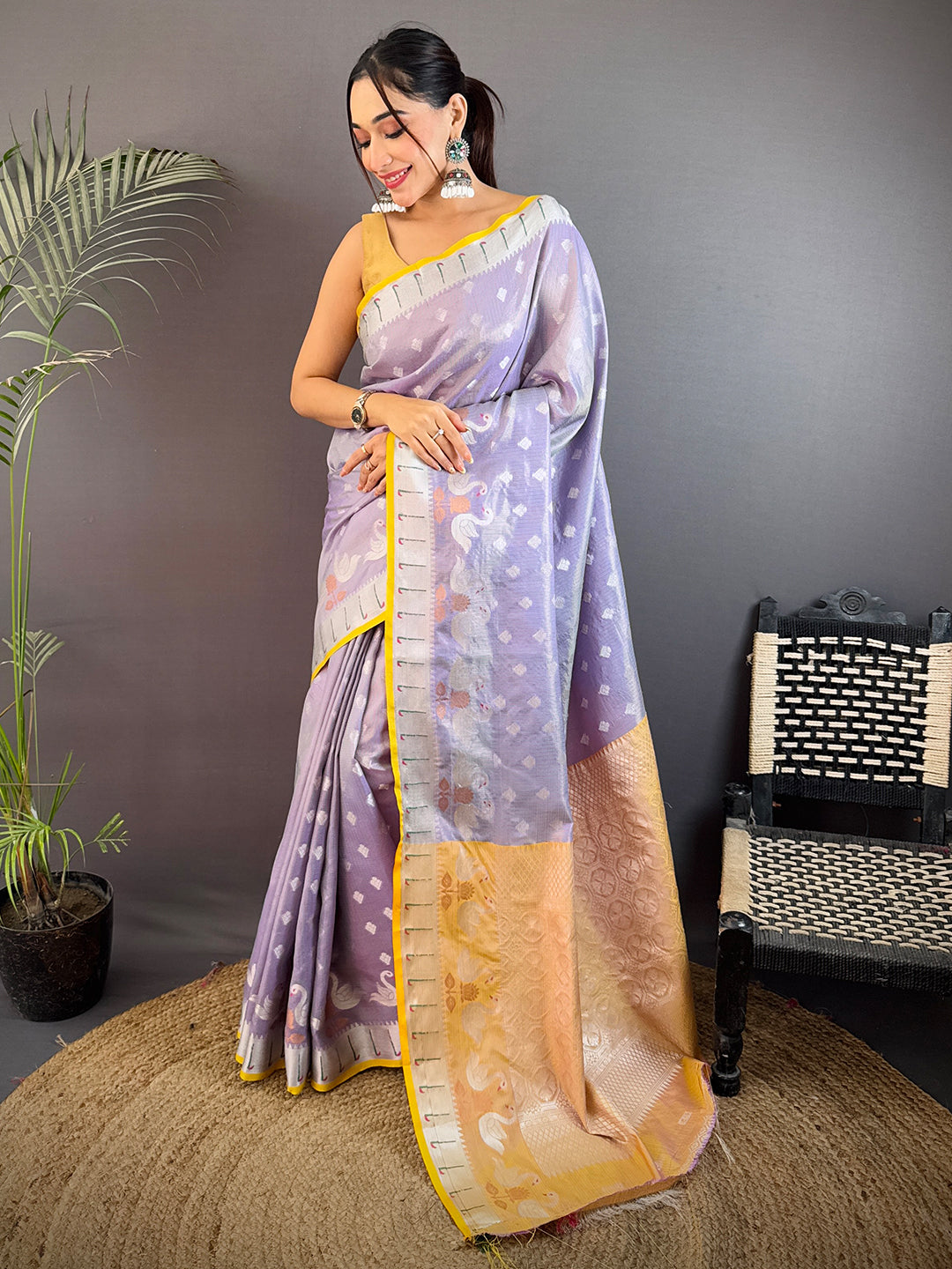 Pastel Purple Kota Kora Meenakari Saree