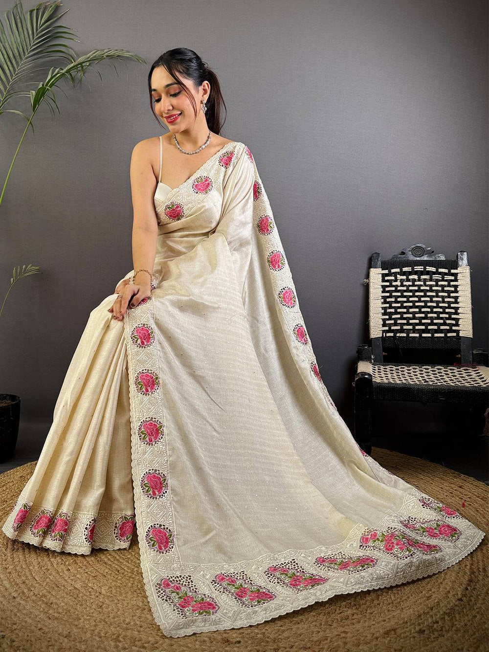 Elegant Embers Rose Stitch Saree