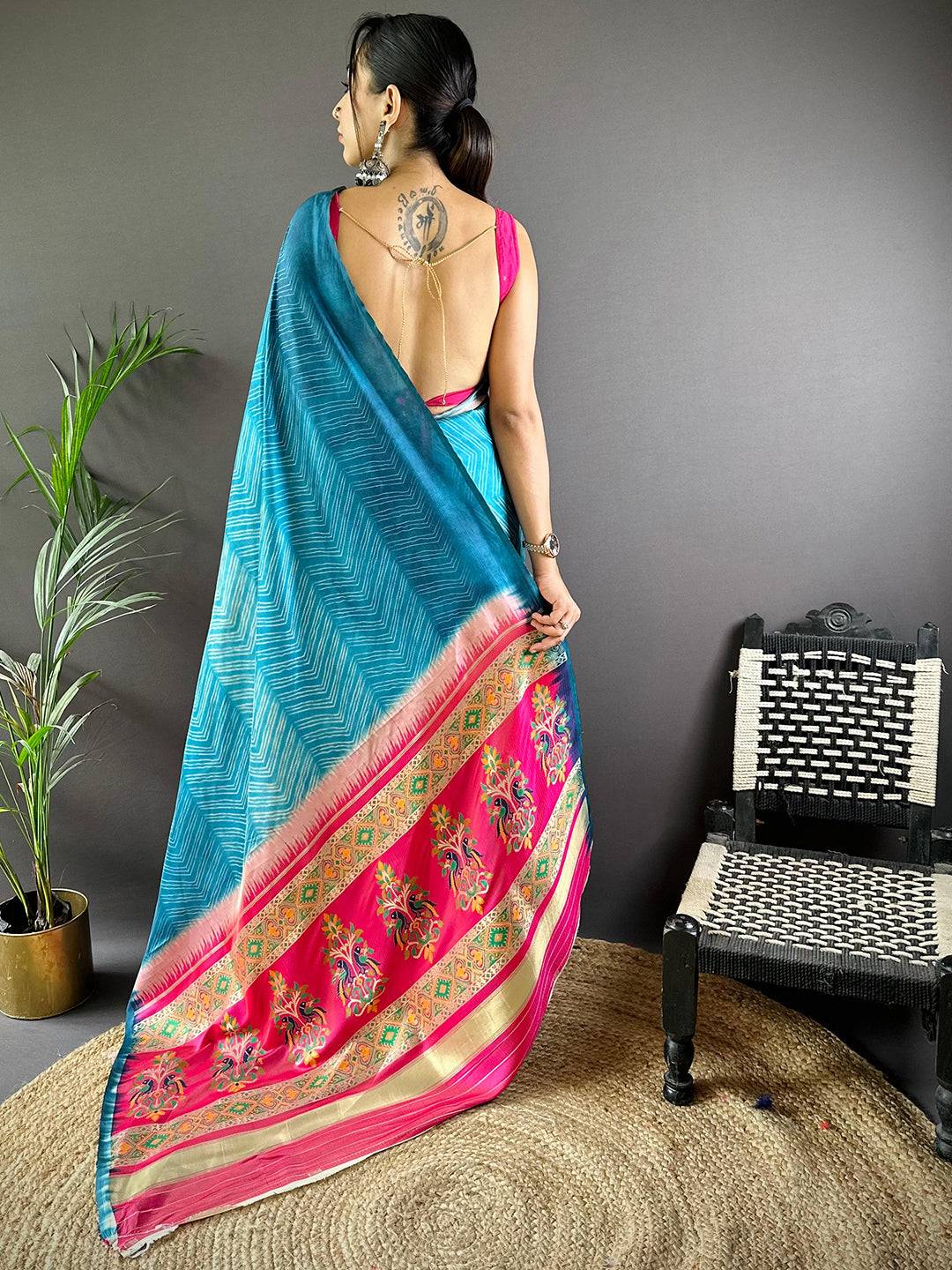 Blue Leheriya Gamthi Silk Sarees