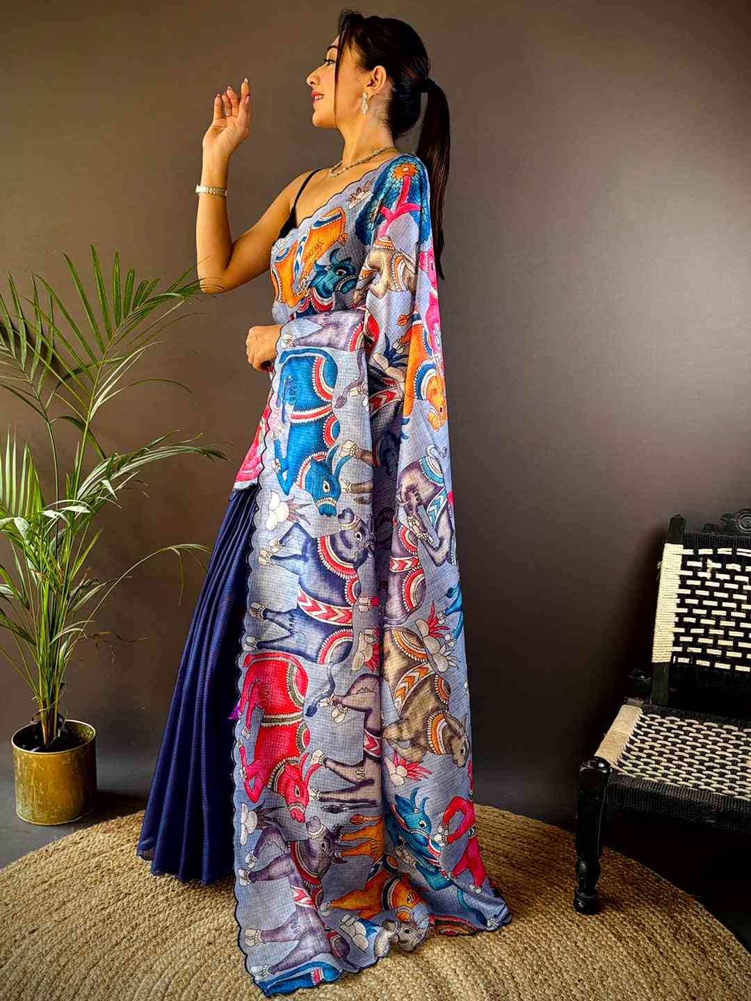 Lavender Kota Doriya Kalamkari Saree