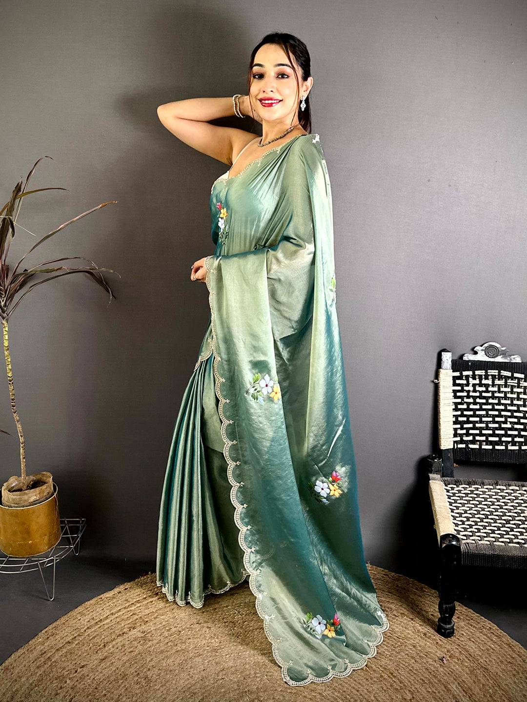 Radiant Digital Floral Satin Silk Saree