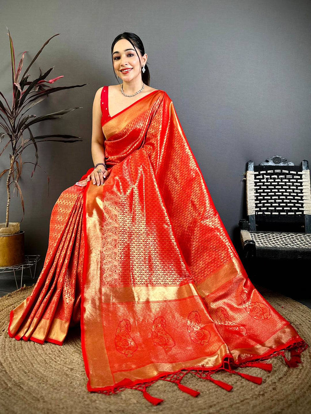 Radiant Red Kanjivaram Zari Silk Saree