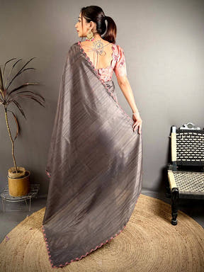Korean Tussar Contrast Cutwork Saree