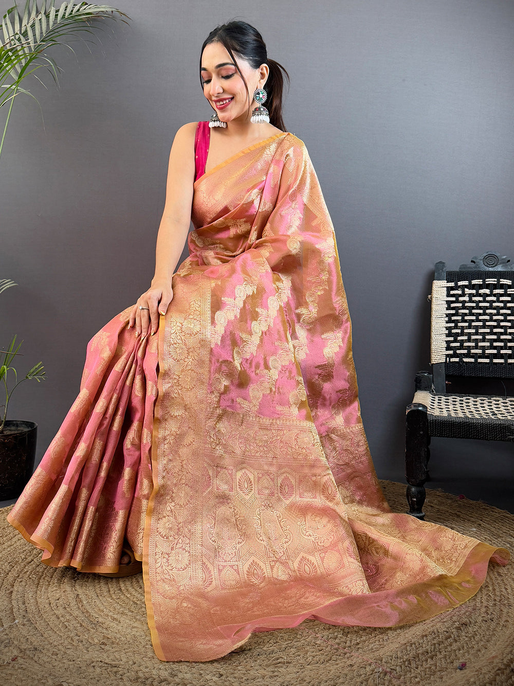 Rust Radiant Dual Tone Tissue Silk Saree