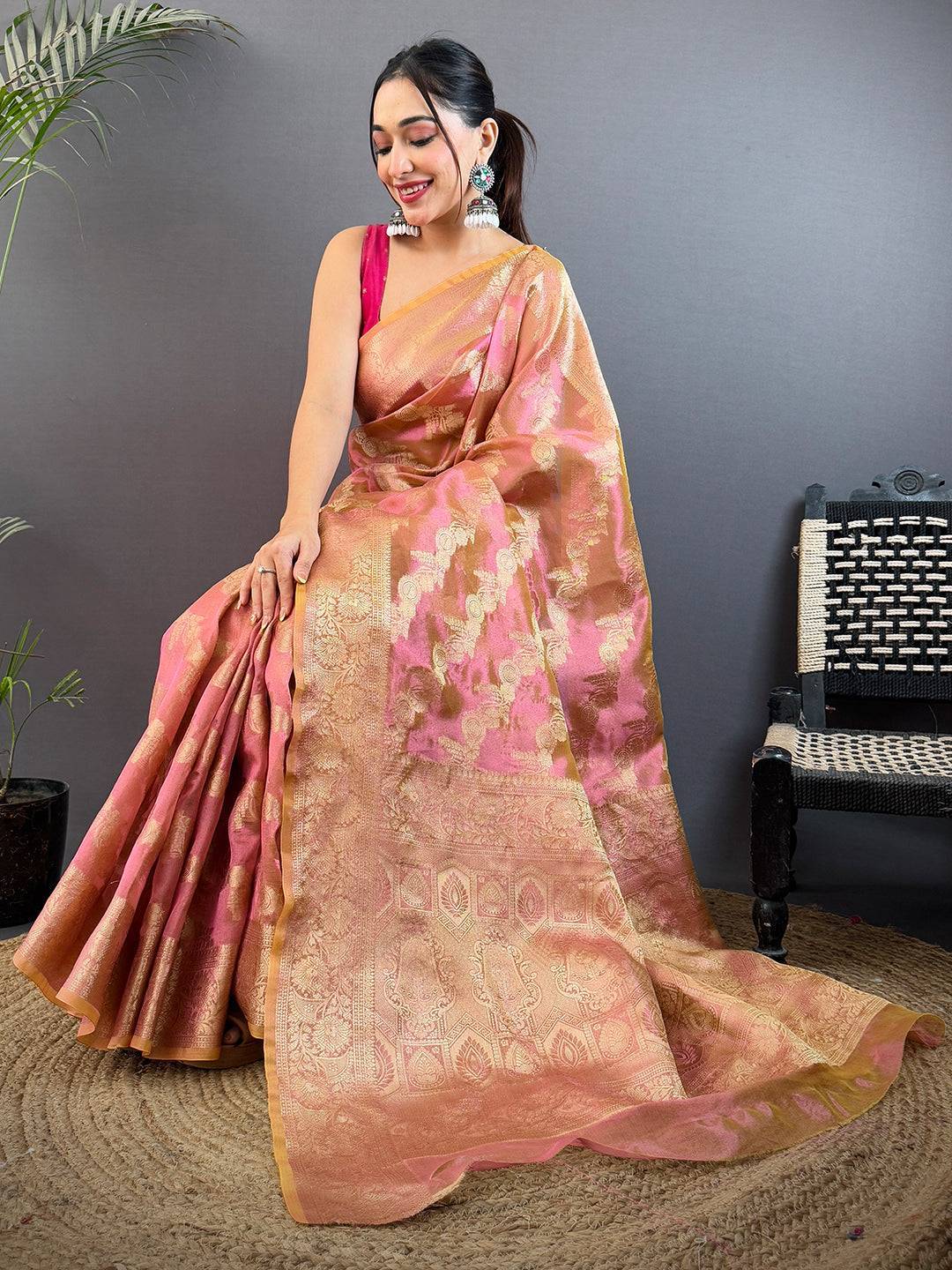 Rust Radiant Dual Tone Tissue Silk Saree