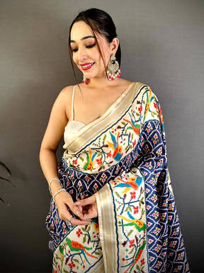 Navy Patola Digital Kanchi Silk Saree