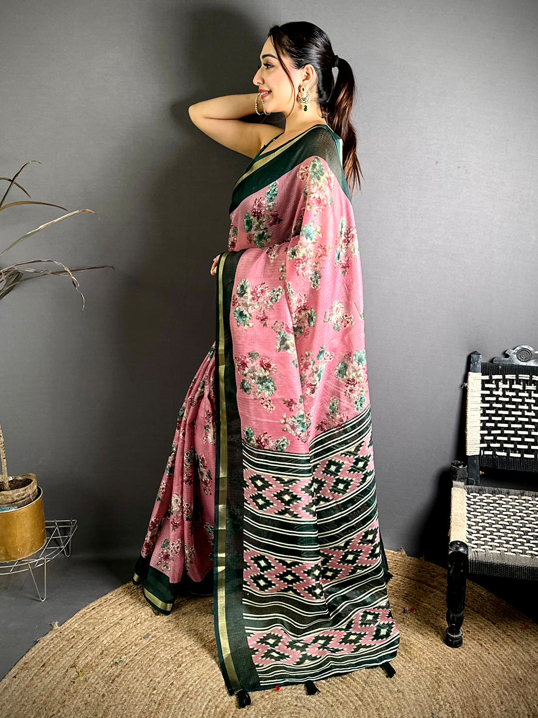 Elegant Kota Doriya Printed Floral Saree