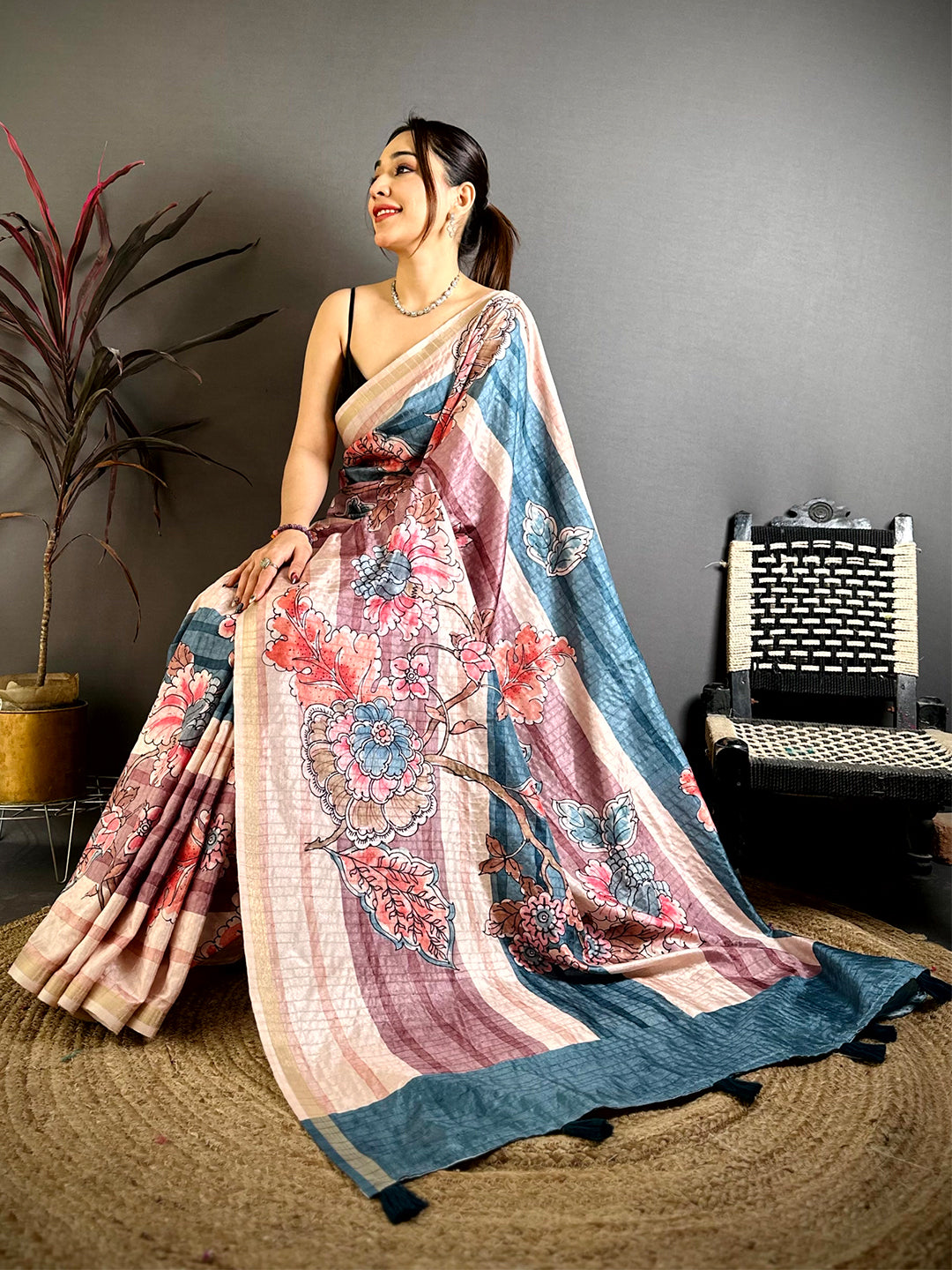 Radiant Tussar Ghicha Floral Saree