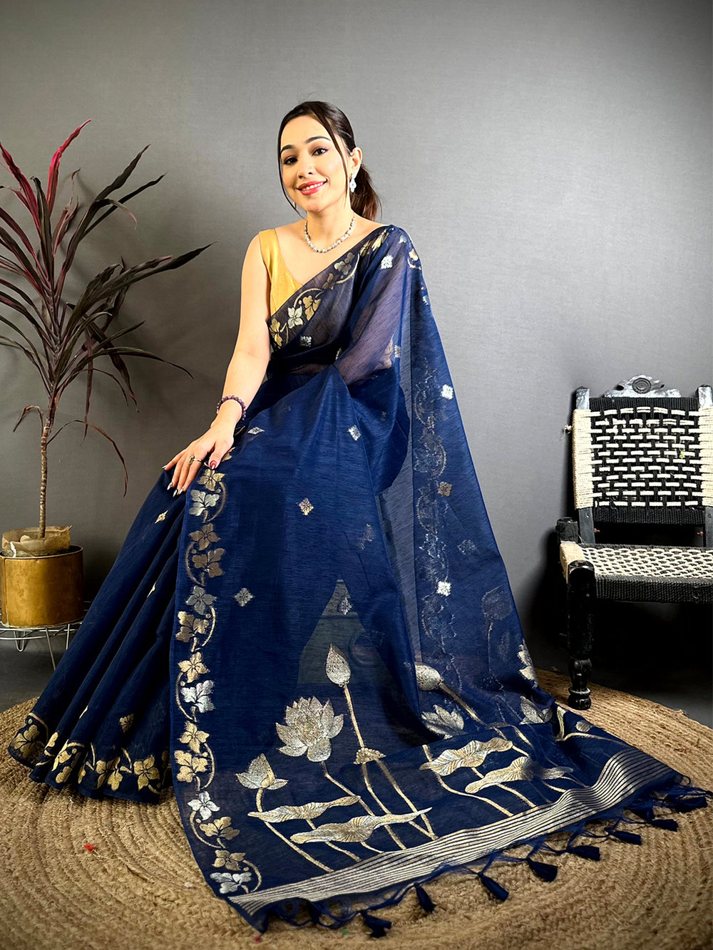 Navy Sona Chandi Munga Saree