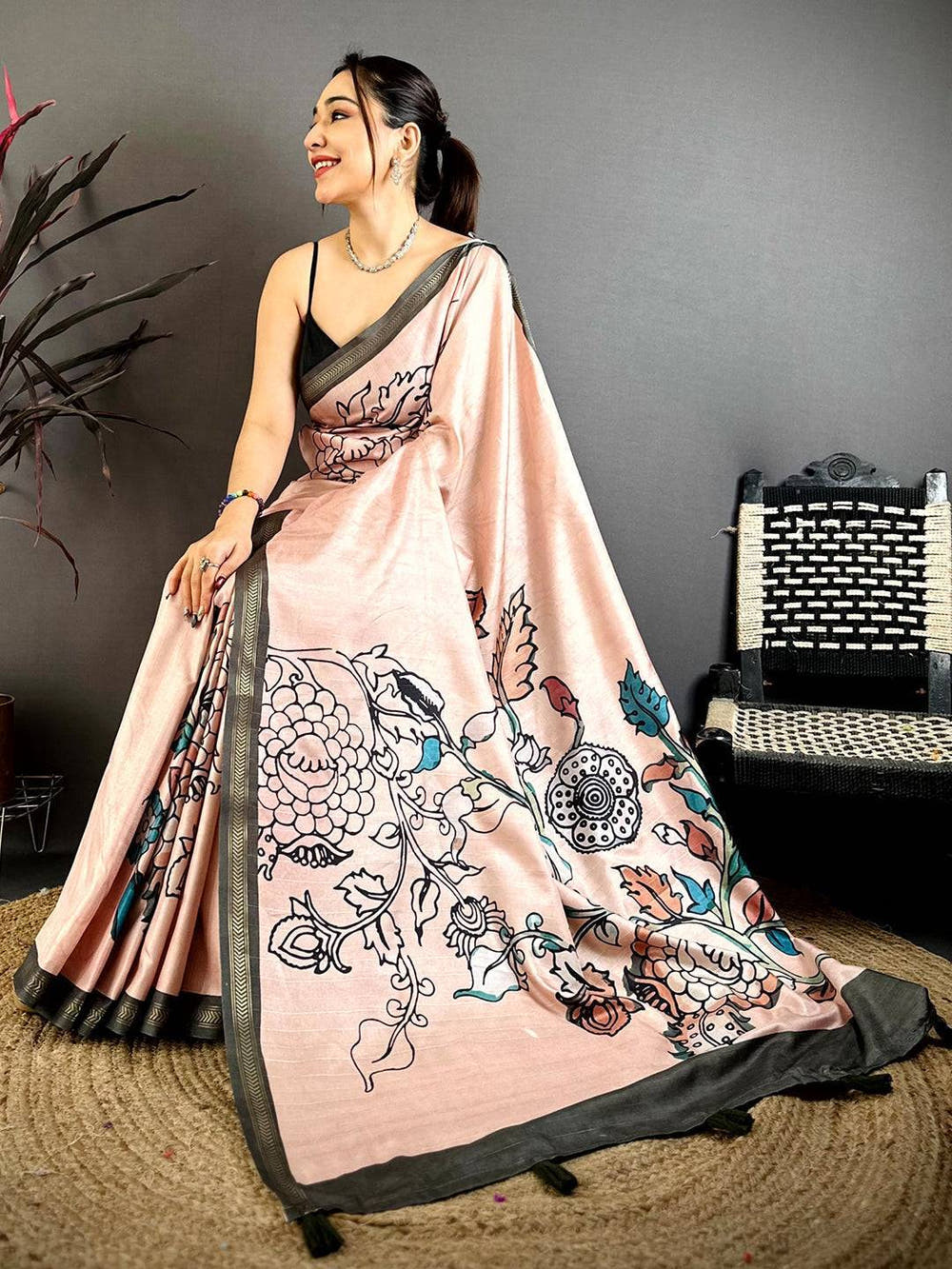 Botanical Grace Tussar Ghicha Saree