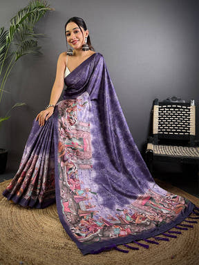 Purple Kalamkari Digital Printed Saree

