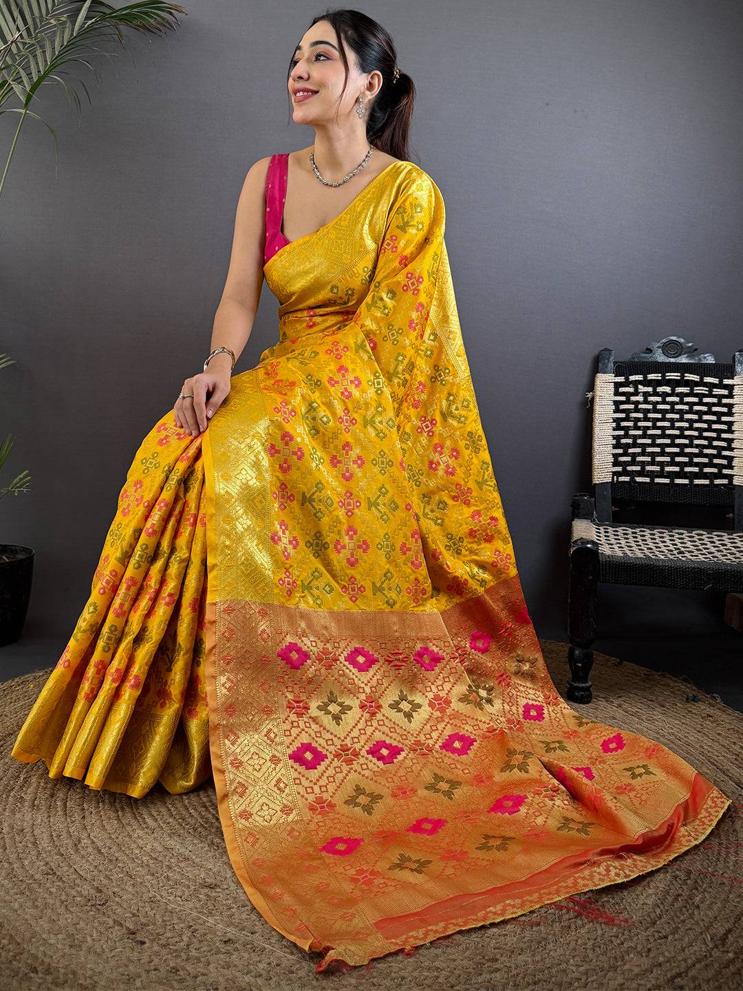 Elegant Yellow Soft Banarasi Patola Saree