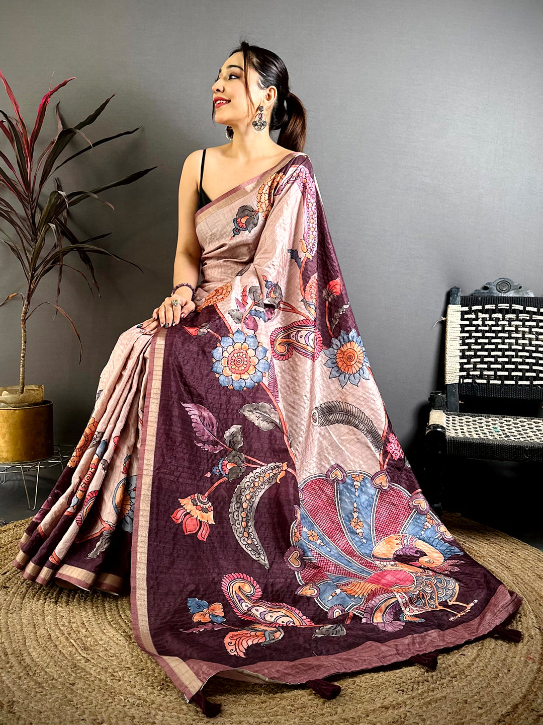 Opulent Soft Tussar Kalamkari Saree