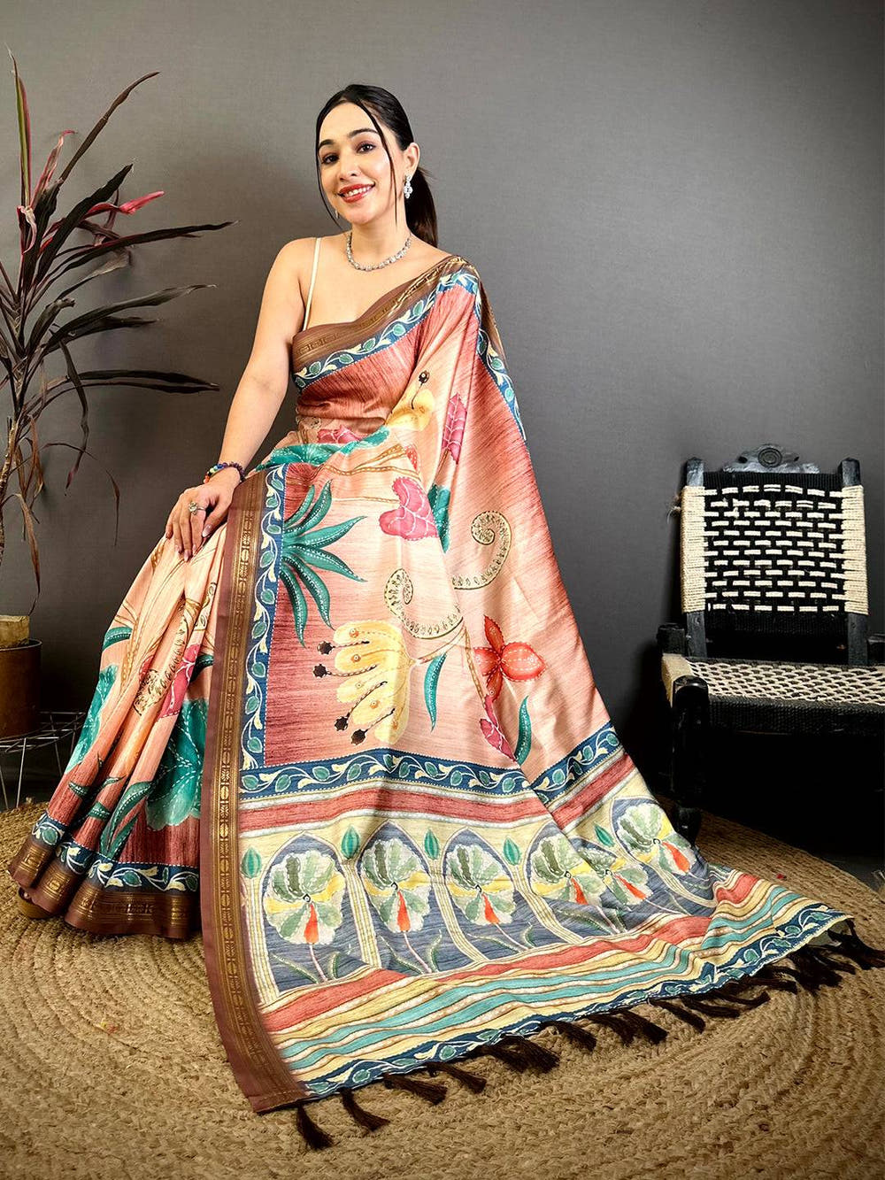 Regal Rudraksh Border Floral Silk Saree