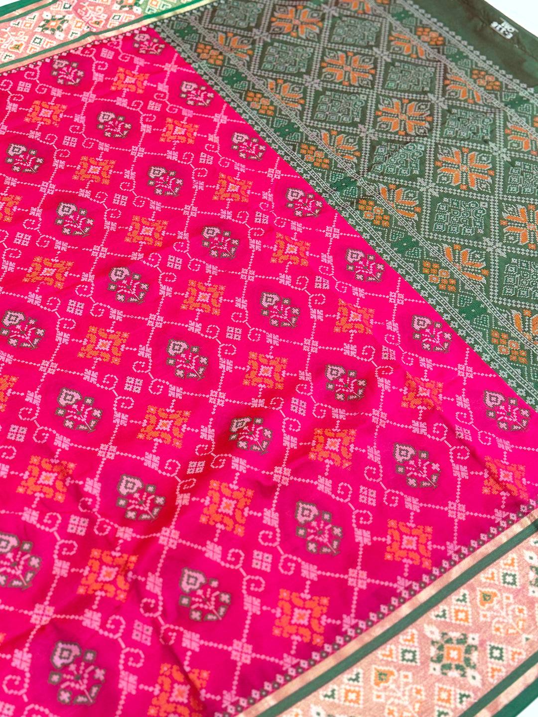 Pink Pochampally Patola Soft Silk Saree