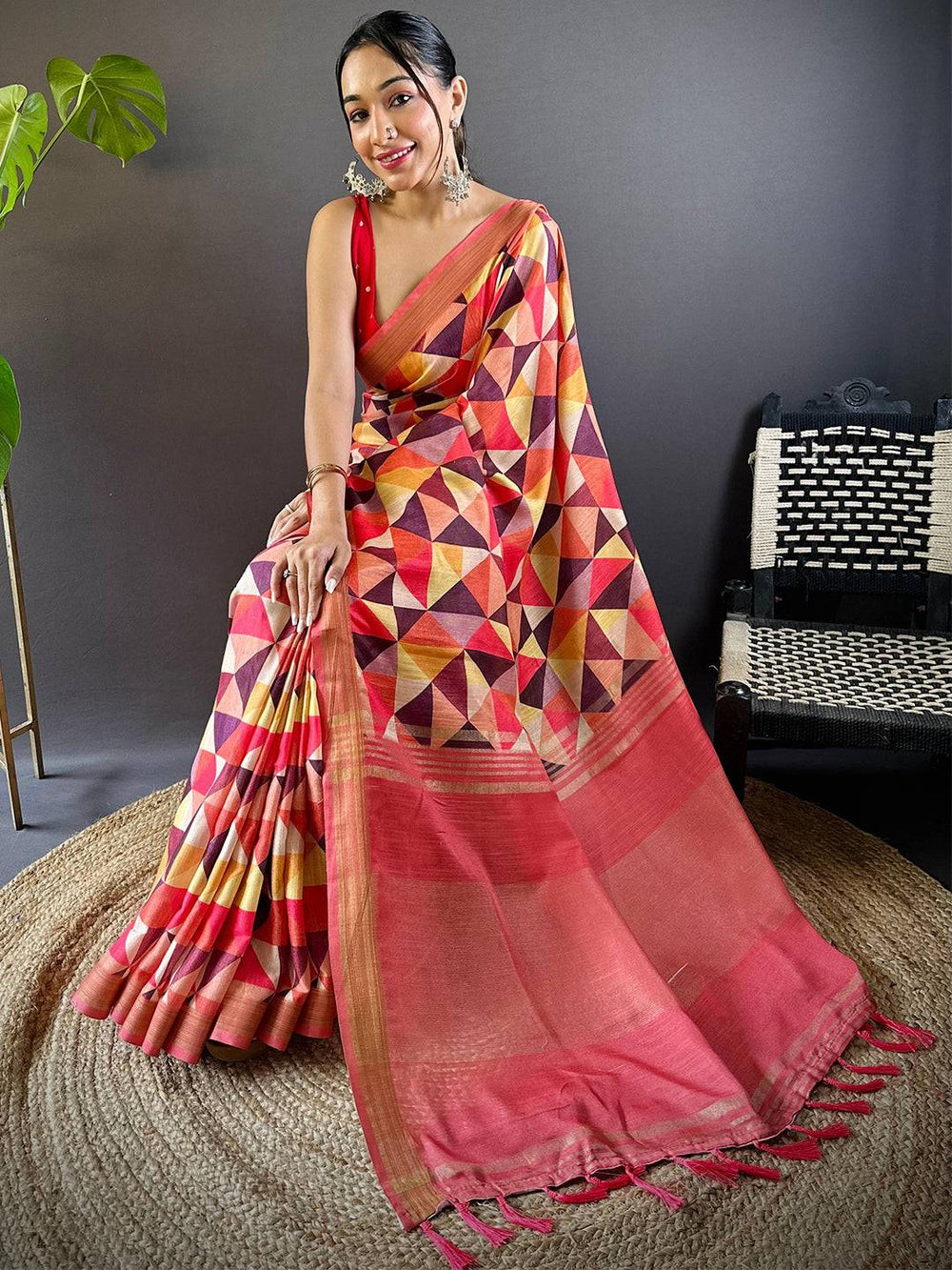 Geometric Linen Saree