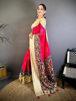 Radiant Bandhej Print Dola Silk Saree