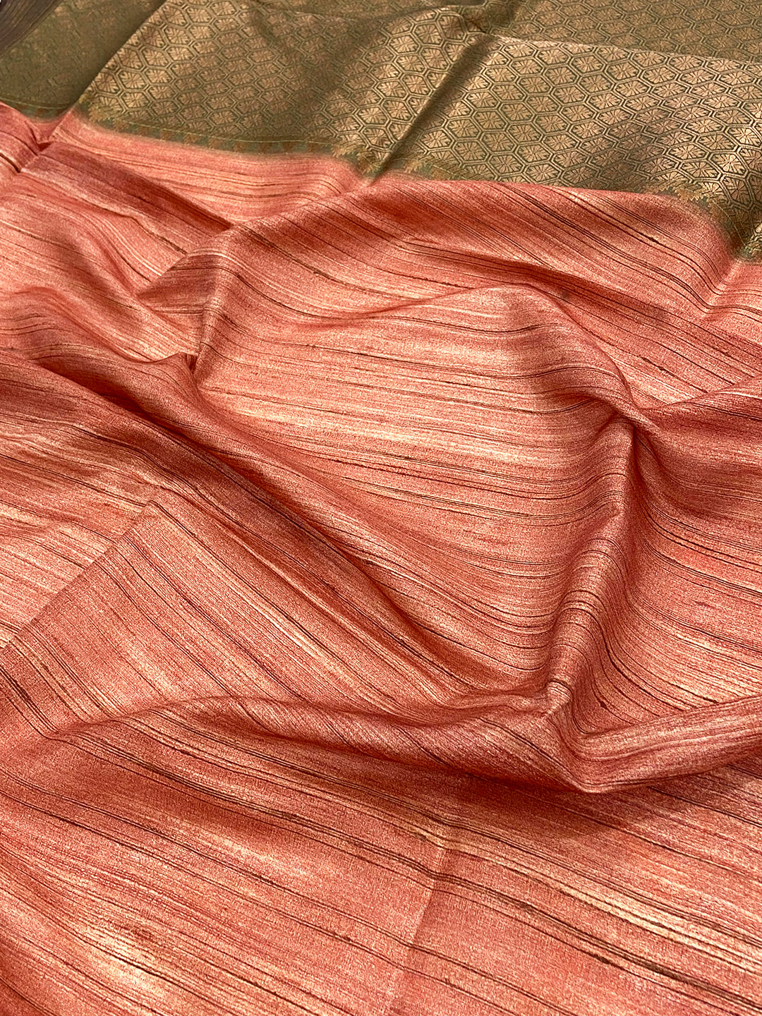 Rust Orange Tussar Ghicha Print Saree