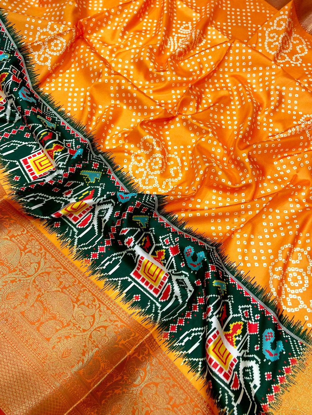 Orange Bandhej Printed Banarasi Saree