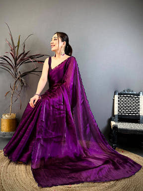 Wine Soft Chinon Chiffon Embroidered Saree